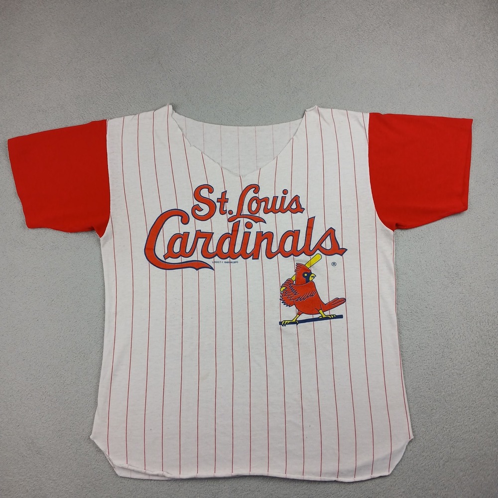 St. Louis Cardinals Logo 7  Shirt Mens M White Red Vtg 1988 Pinstripe MLB Jersey